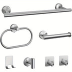 Matte Black Bathroom Hardware Set 7 Piece 304 Stainless Steel – 16" Towel Bar, Paper Holder, Towel Ring & 4 Robe Hooks Wall Mounted