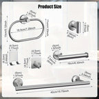 Matte Black Bathroom Hardware Set 7 Piece 304 Stainless Steel – 16" Towel Bar, Paper Holder, Towel Ring & 4 Robe Hooks Wall Mounted