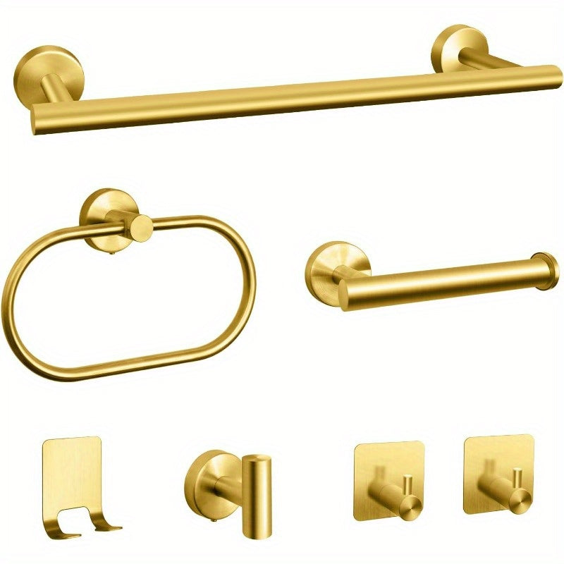 Matte Black Bathroom Hardware Set 7 Piece 304 Stainless Steel – 16" Towel Bar, Paper Holder, Towel Ring & 4 Robe Hooks Wall Mounted
