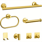Matte Black Bathroom Hardware Set 7 Piece 304 Stainless Steel – 16" Towel Bar, Paper Holder, Towel Ring & 4 Robe Hooks Wall Mounted