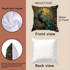 Boho Peacock Throw Pillow Covers 4-Pack – Vintage Oil Painting Print Plush Cushion Covers, 18x18 Inch, Zippered, Machine Washable, Living Room Bedroom Decor