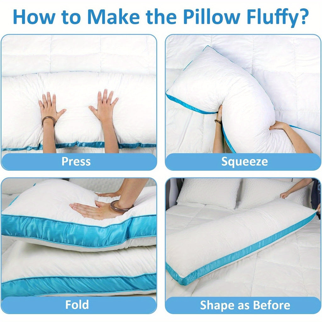 Firm Full Body Pillow for Adults – Long Bed Pillow for Side, Back & Stomach Sleepers | Supportive Body-Length Sleep Pillow in Grey & Pink