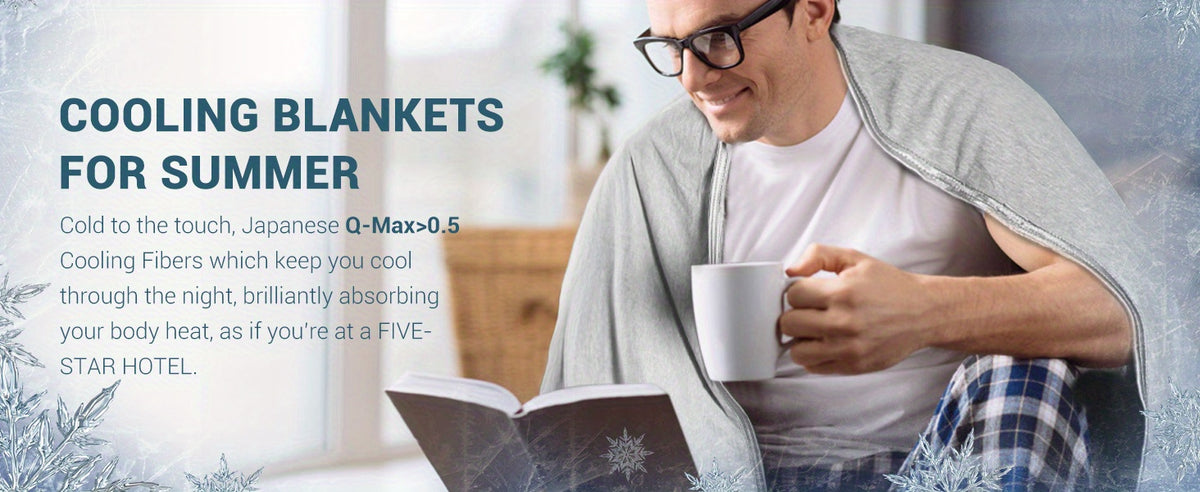Cooling Blanket Arc-Chill Cool 3.0 Fiber Q-Max Over 0.5 Absorbs Body Heat for Hot Sleepers Night Sweats Lightweight Summer Double-Sided Hypoallergenic Throw Twin Queen King Blue Gray