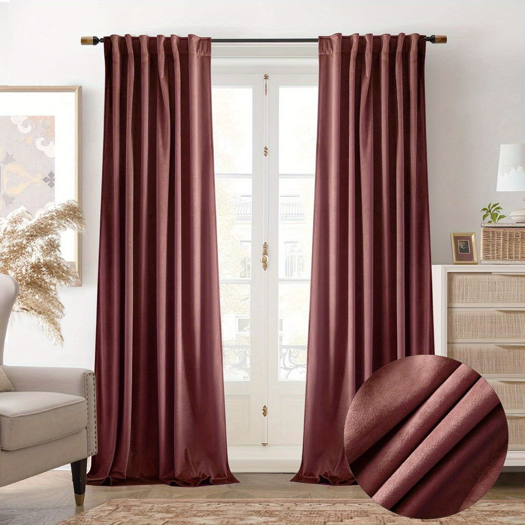 Velvet Blackout Curtains 2 Panels Luxury Thermal Insulated – Room Darkening Drapes Back Tab & Rod Pocket for Bedroom Living Room, 7 Colors 6 Sizes 84-120 Inch