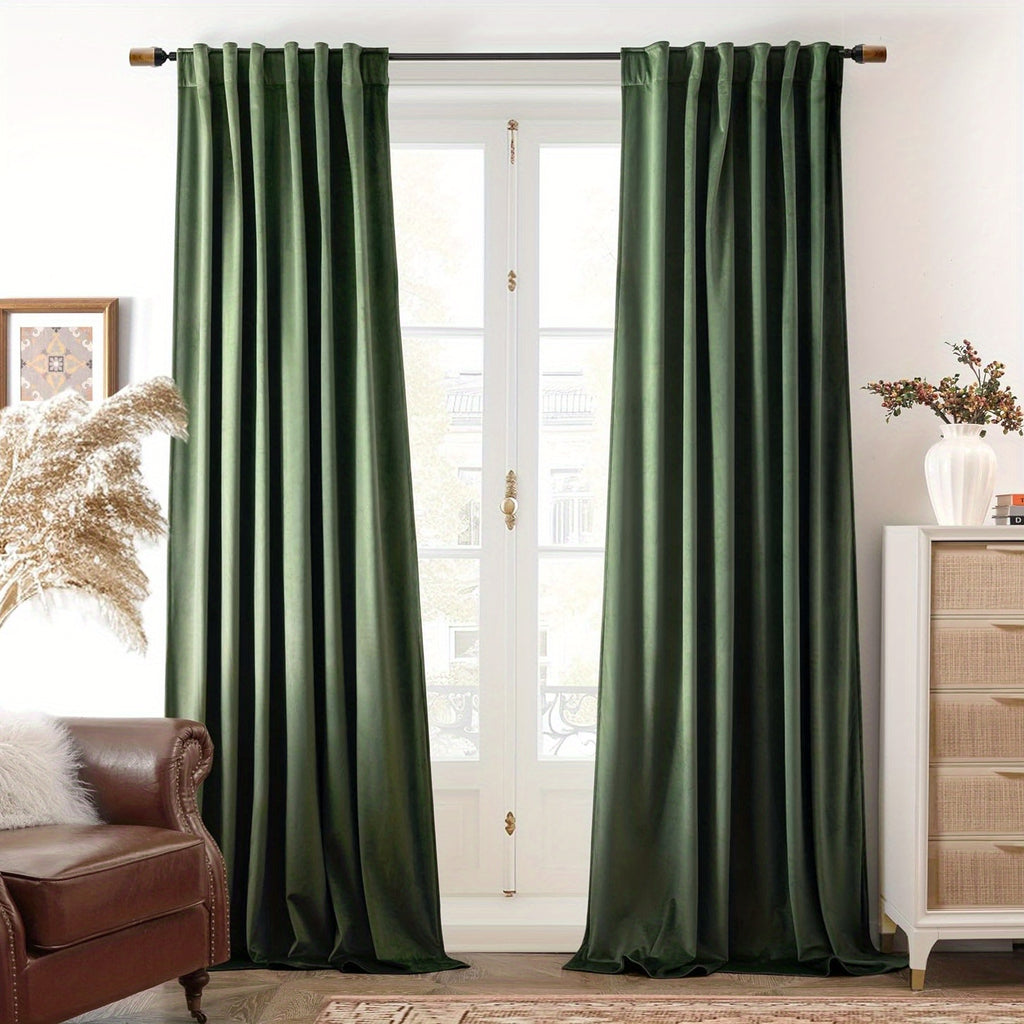 Velvet Blackout Curtains 2 Panels Luxury Thermal Insulated – Room Darkening Drapes Back Tab & Rod Pocket for Bedroom Living Room, 7 Colors 6 Sizes 84-120 Inch