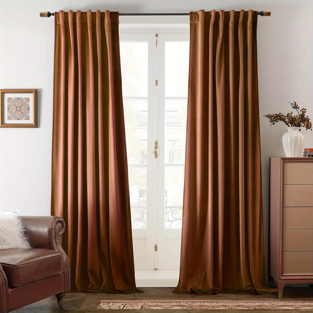 Velvet Blackout Curtains 2 Panels Luxury Thermal Insulated – Room Darkening Drapes Back Tab & Rod Pocket for Bedroom Living Room, 7 Colors 6 Sizes 84-120 Inch