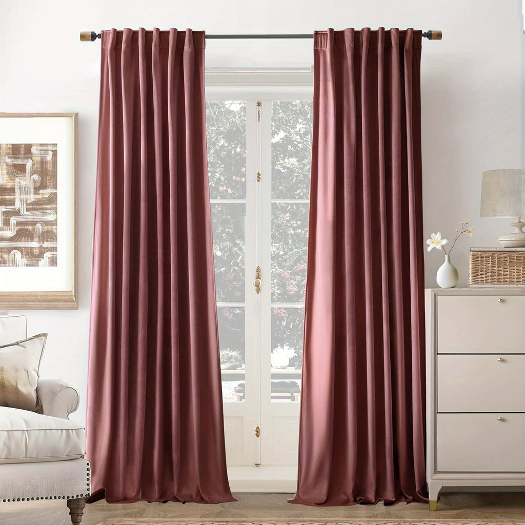 Velvet Blackout Curtains 2 Panels Luxury Thermal Insulated – Room Darkening Drapes Back Tab & Rod Pocket for Bedroom Living Room, 7 Colors 6 Sizes 84-120 Inch