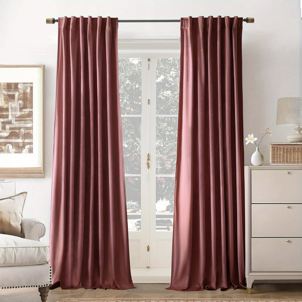 Velvet Blackout Curtains 2 Panels Luxury Thermal Insulated – Room Darkening Drapes Back Tab & Rod Pocket for Bedroom Living Room, 7 Colors 6 Sizes 84-120 Inch