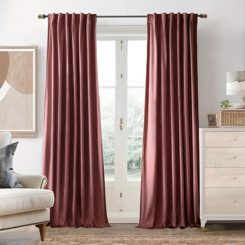 Velvet Blackout Curtains 2 Panels Luxury Thermal Insulated – Room Darkening Drapes Back Tab & Rod Pocket for Bedroom Living Room, 7 Colors 6 Sizes 84-120 Inch