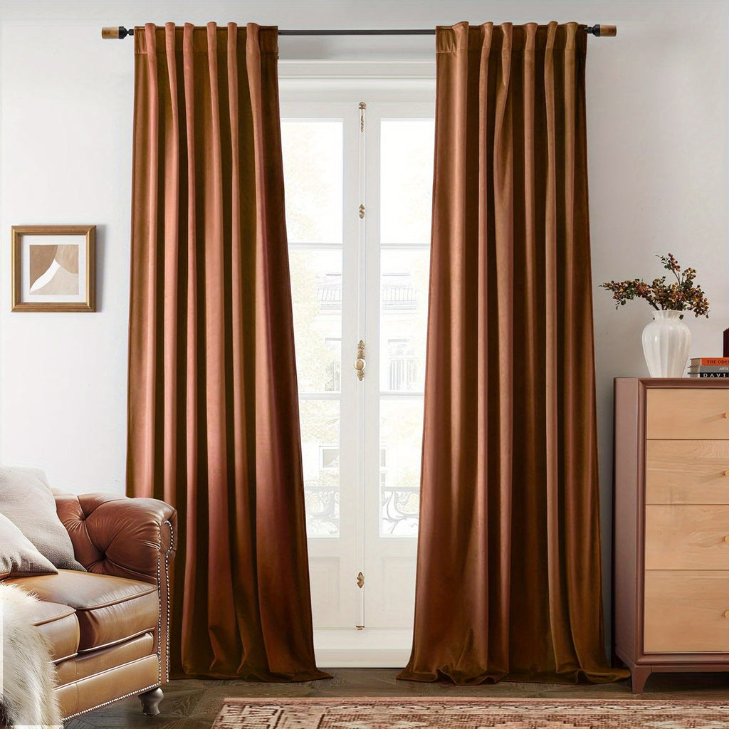 Velvet Blackout Curtains 2 Panels Luxury Thermal Insulated – Room Darkening Drapes Back Tab & Rod Pocket for Bedroom Living Room, 7 Colors 6 Sizes 84-120 Inch