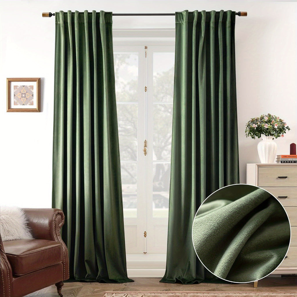 Velvet Blackout Curtains 2 Panels Luxury Thermal Insulated – Room Darkening Drapes Back Tab & Rod Pocket for Bedroom Living Room, 7 Colors 6 Sizes 84-120 Inch