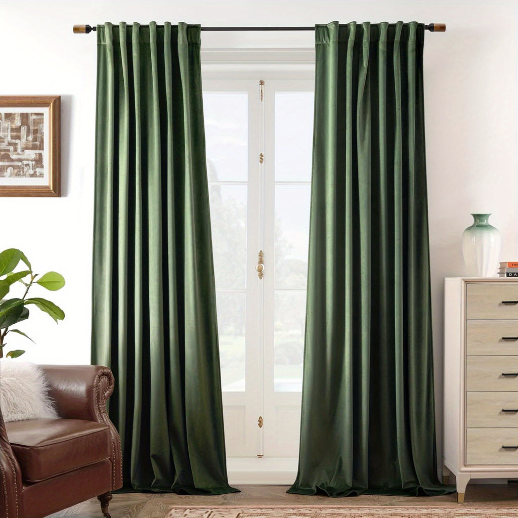 Velvet Blackout Curtains 2 Panels Luxury Thermal Insulated – Room Darkening Drapes Back Tab & Rod Pocket for Bedroom Living Room, 7 Colors 6 Sizes 84-120 Inch