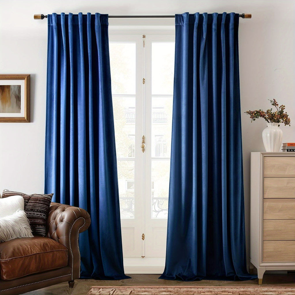 Velvet Blackout Curtains 2 Panels Luxury Thermal Insulated – Room Darkening Drapes Back Tab & Rod Pocket for Bedroom Living Room, 7 Colors 6 Sizes 84-120 Inch