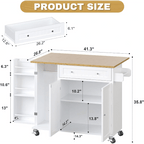 Kitchen Island Cart with Drop Leaf & Rolling Wheels – Storage Cabinet, Spice Rack, Drawer & Towel Rack for Small Kitchens Dining Room
