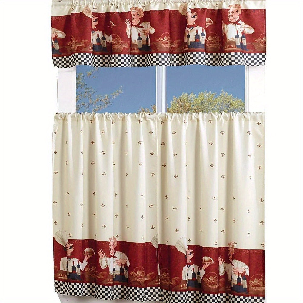 3-Piece Kitchen Curtain Valance & Tiers Set – Semi-Sheer Polyester, Rod Pocket, Machine Washable | Chef, Sunflower & Star Designs | Kitchen, Bedroom & Bathroom | Nuvia Haven