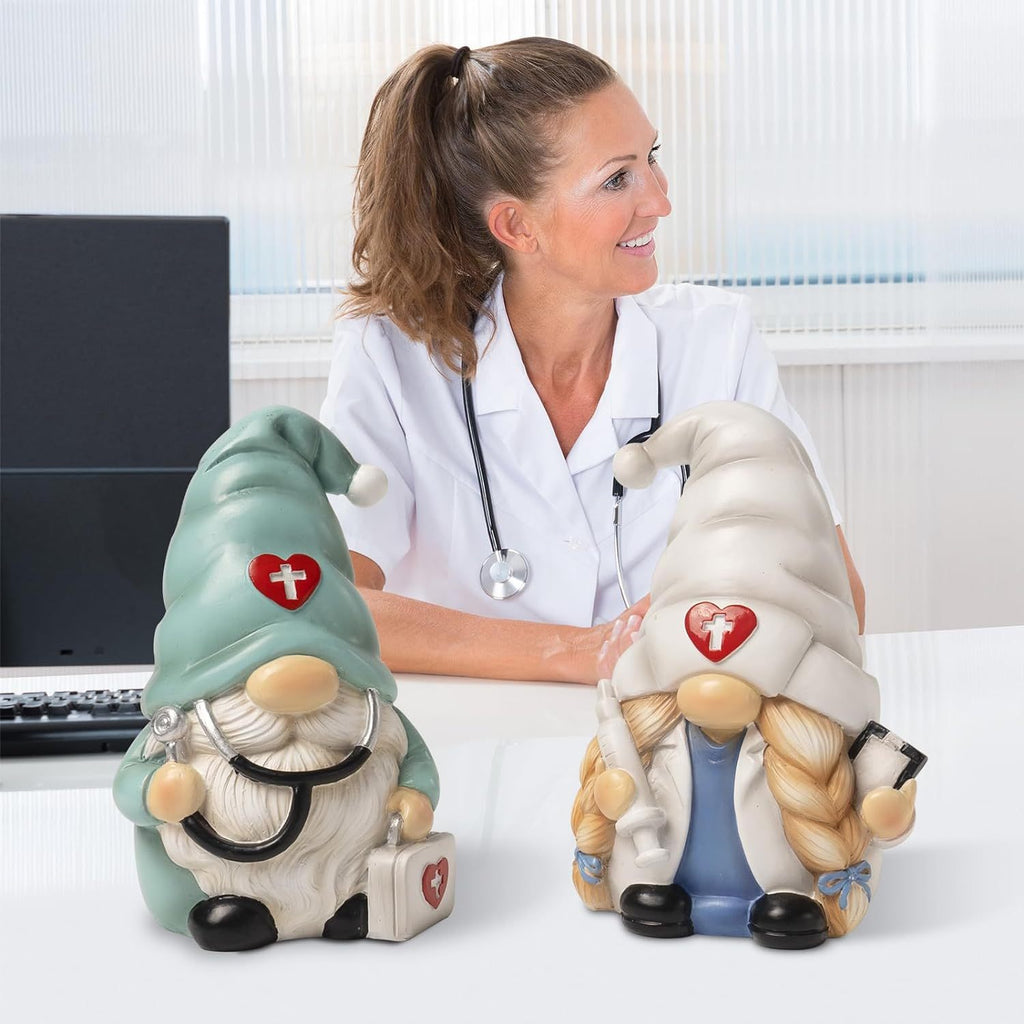 Nurse Gnome Figurine 4.7" Desk Decor – Unique Nurse Day Gift for Nurses, Doctors & Hospital Office Decoration