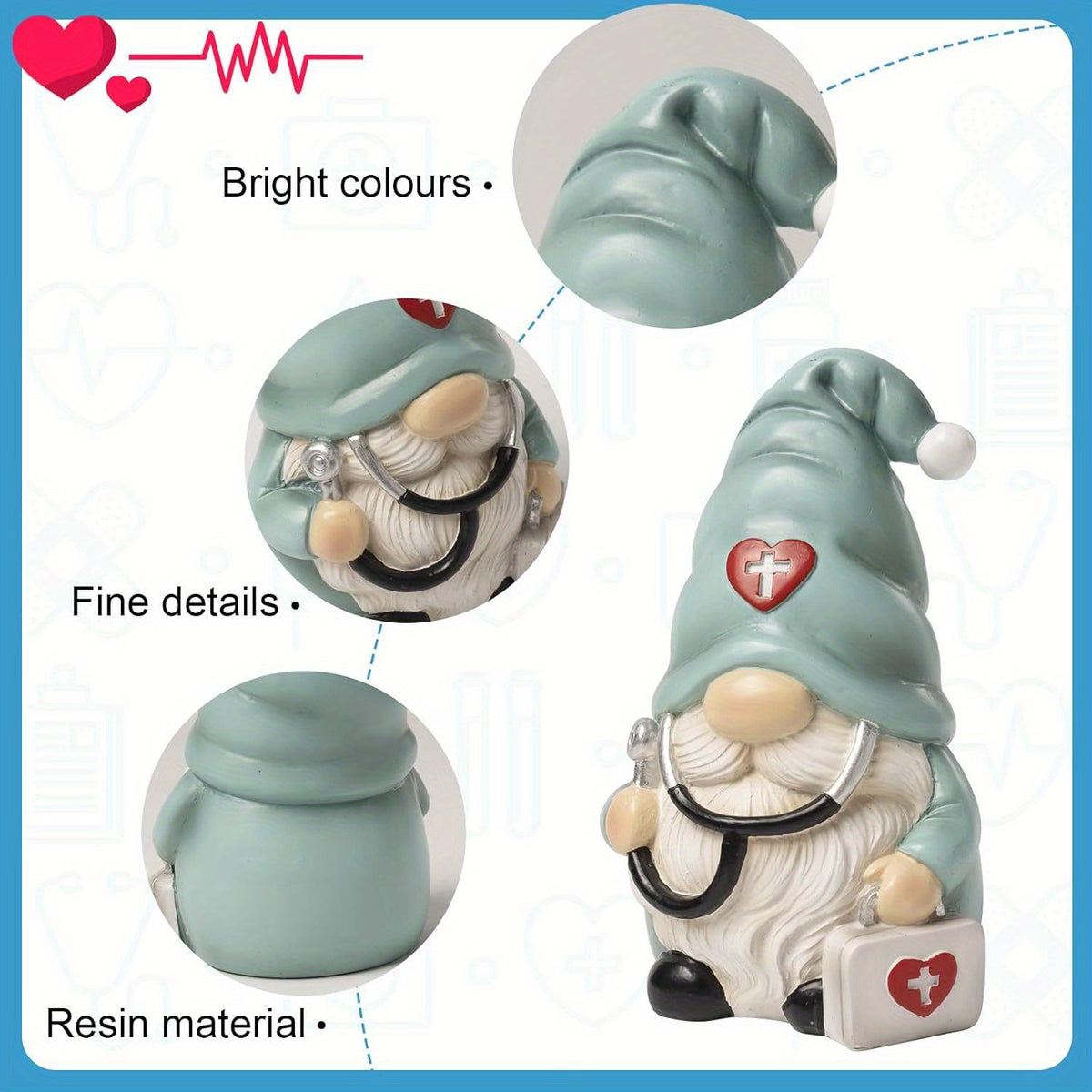 Nurse Gnome Figurine 4.7" Desk Decor – Unique Nurse Day Gift for Nurses, Doctors & Hospital Office Decoration