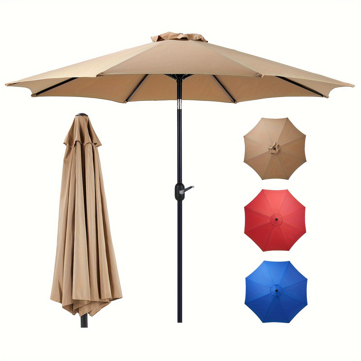 8-Rib 9FT Patio Umbrella with Tilt & Crank – Sun Shade Outdoor Market Umbrella for Patio, Beach & Restaurant, Red & Khaki