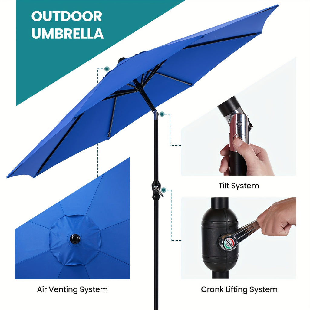 8-Rib 9FT Patio Umbrella with Tilt & Crank – Sun Shade Outdoor Market Umbrella for Patio, Beach & Restaurant, Red & Khaki