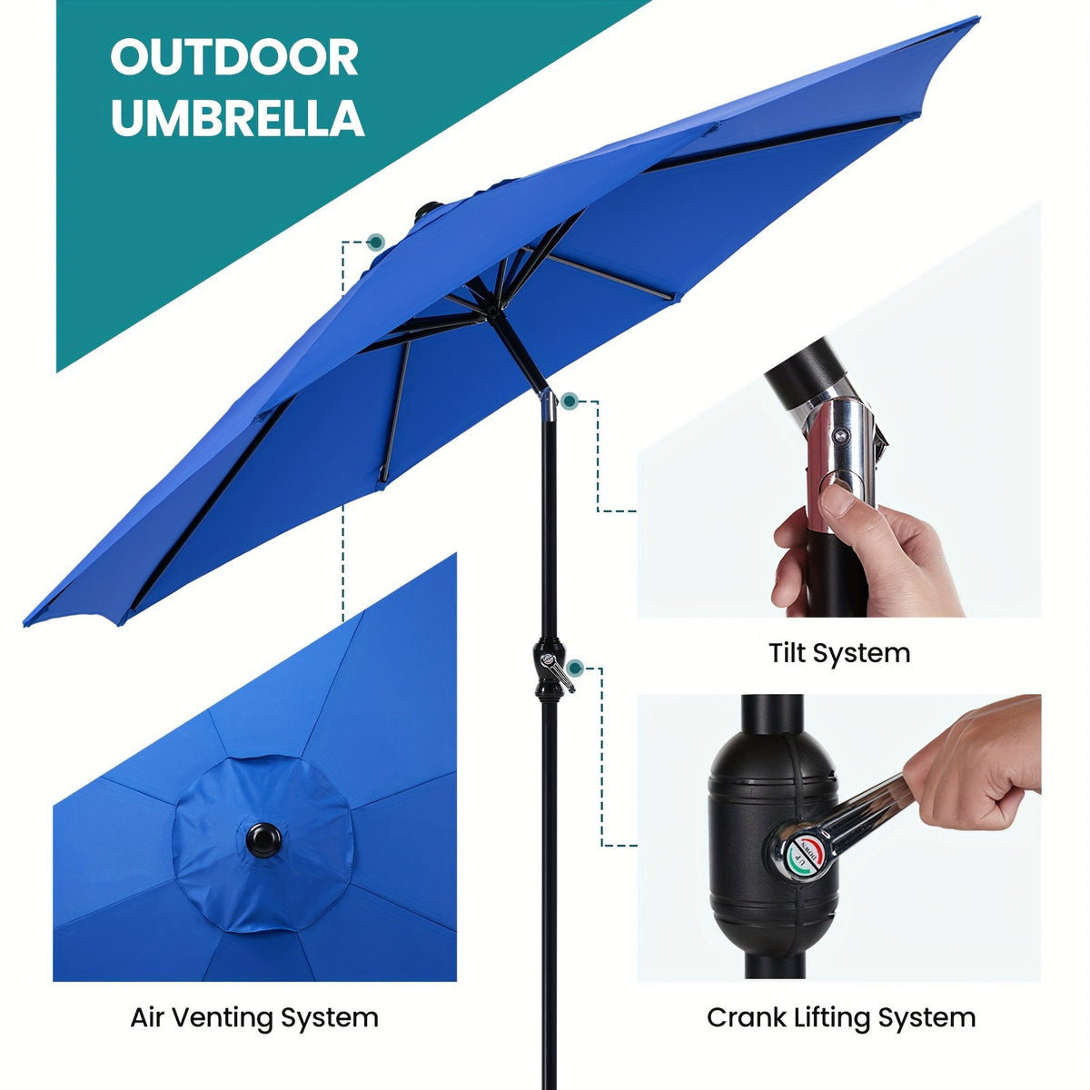 8-Rib 9FT Patio Umbrella with Tilt & Crank – Sun Shade Outdoor Market Umbrella for Patio, Beach & Restaurant, Red & Khaki