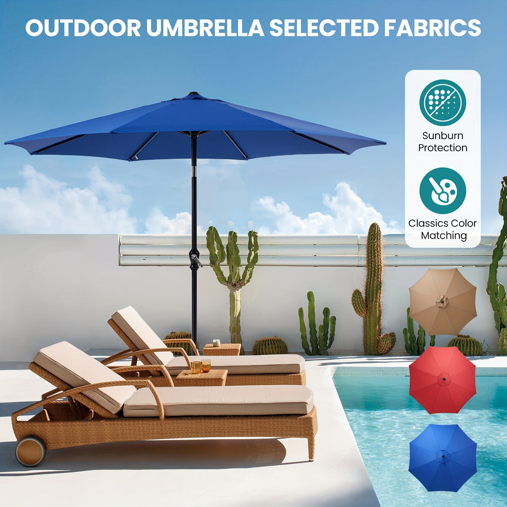 8-Rib 9FT Patio Umbrella with Tilt & Crank – Sun Shade Outdoor Market Umbrella for Patio, Beach & Restaurant, Red & Khaki