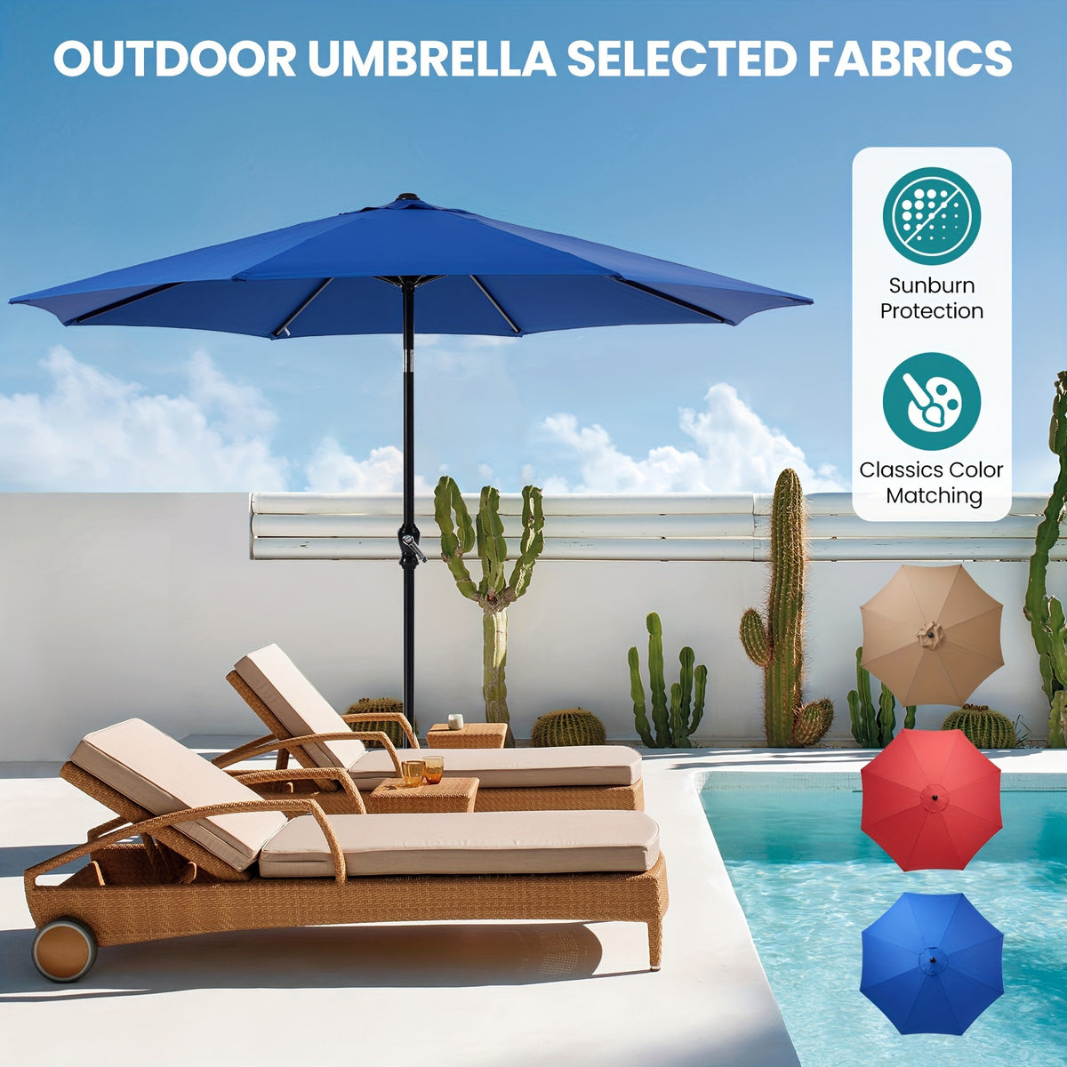 8-Rib 9FT Patio Umbrella with Tilt & Crank – Sun Shade Outdoor Market Umbrella for Patio, Beach & Restaurant, Red & Khaki