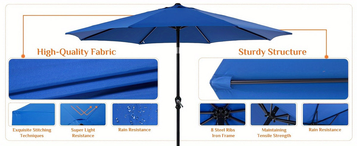 8-Rib 9FT Patio Umbrella with Tilt & Crank – Sun Shade Outdoor Market Umbrella for Patio, Beach & Restaurant, Red & Khaki