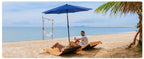 8-Rib 9FT Patio Umbrella with Tilt & Crank – Sun Shade Outdoor Market Umbrella for Patio, Beach & Restaurant, Red & Khaki