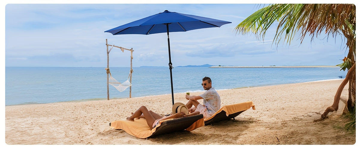 8-Rib 9FT Patio Umbrella with Tilt & Crank – Sun Shade Outdoor Market Umbrella for Patio, Beach & Restaurant, Red & Khaki