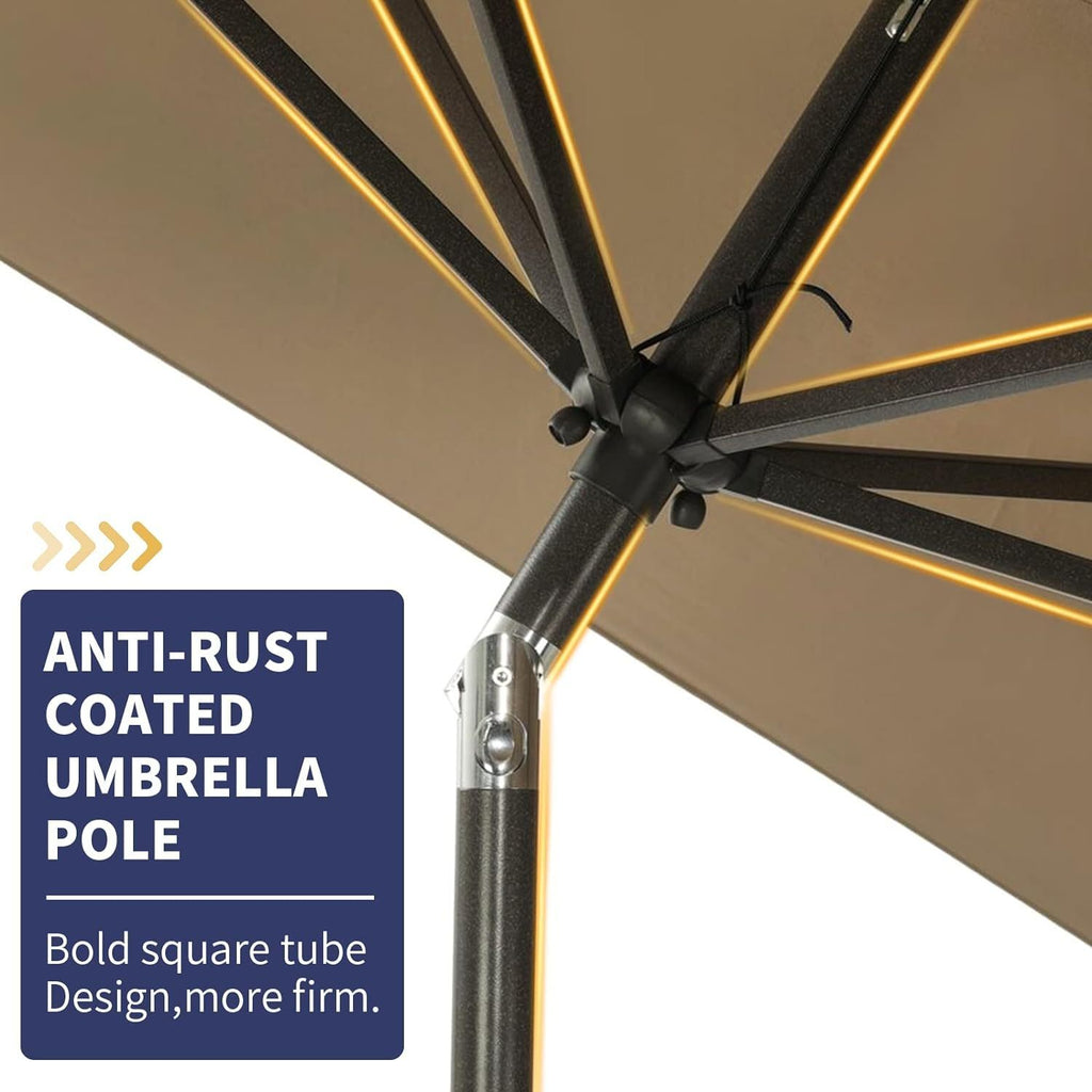 6.5 x 10ft Rectangular Patio Umbrella with Aluminum Pole Crank 6 Steel Ribs Polyester Canopy Outdoor Market Table Umbrella UV Protection