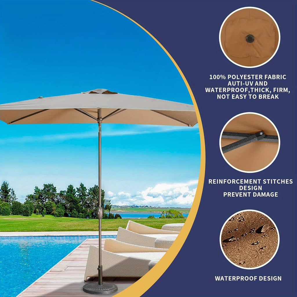 6.5 x 10ft Rectangular Patio Umbrella with Aluminum Pole Crank 6 Steel Ribs Polyester Canopy Outdoor Market Table Umbrella UV Protection