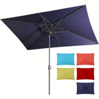 6.5 x 10ft Rectangular Patio Umbrella with Aluminum Pole Crank 6 Steel Ribs Polyester Canopy Outdoor Market Table Umbrella UV Protection