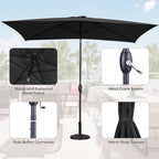 6.5 x 10ft Rectangular Patio Umbrella with Aluminum Pole Crank 6 Steel Ribs Polyester Canopy Outdoor Market Table Umbrella UV Protection