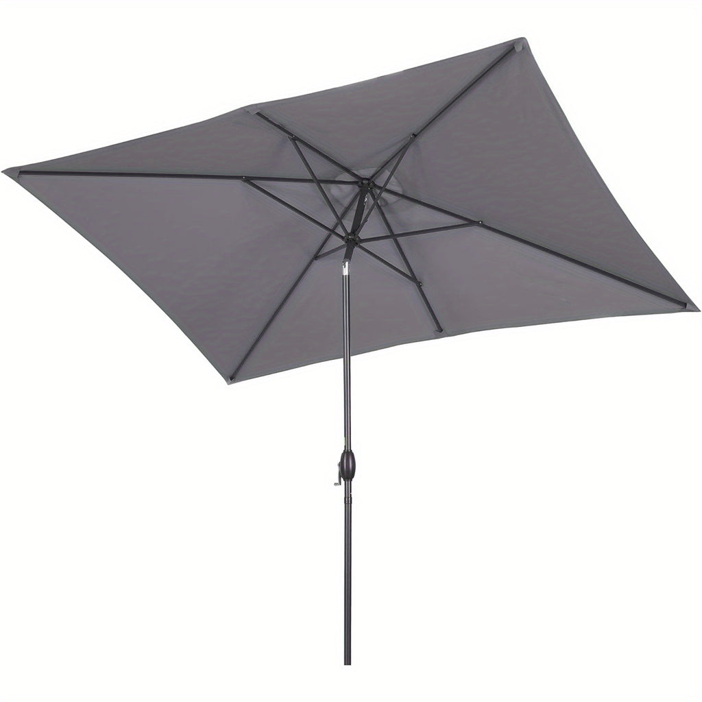 6.5 x 10ft Rectangular Patio Umbrella with Aluminum Pole Crank 6 Steel Ribs Polyester Canopy Outdoor Market Table Umbrella UV Protection