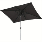 6.5 x 10ft Rectangular Patio Umbrella with Aluminum Pole Crank 6 Steel Ribs Polyester Canopy Outdoor Market Table Umbrella UV Protection