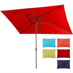 6.5 x 10ft Rectangular Patio Umbrella with Aluminum Pole Crank 6 Steel Ribs Polyester Canopy Outdoor Market Table Umbrella UV Protection