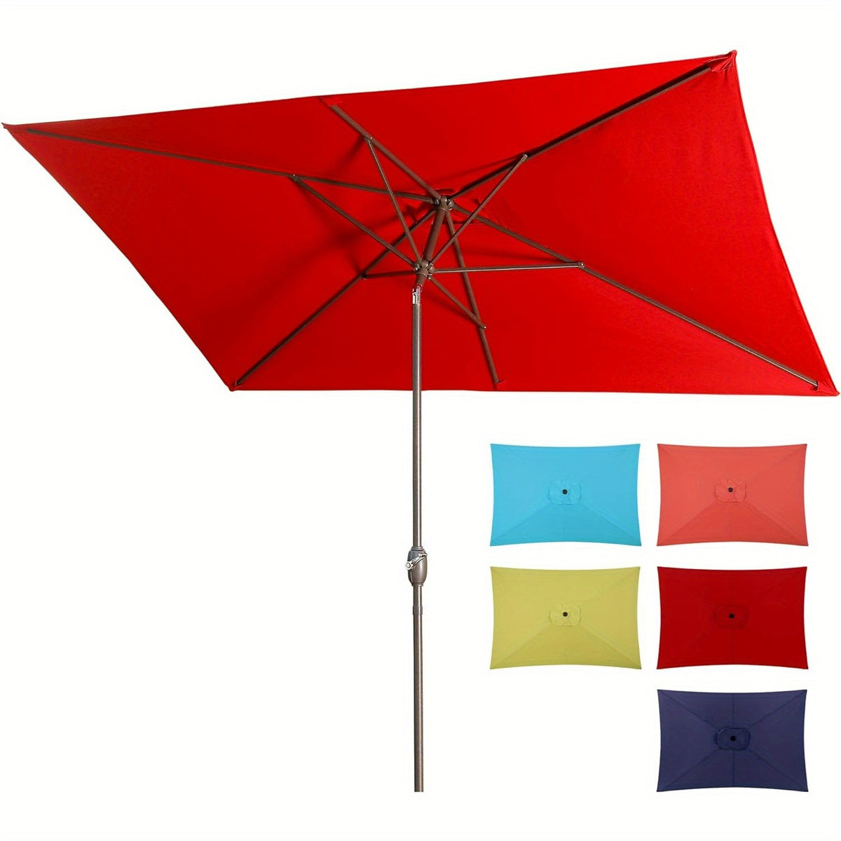 6.5 x 10ft Rectangular Patio Umbrella with Aluminum Pole Crank 6 Steel Ribs Polyester Canopy Outdoor Market Table Umbrella UV Protection