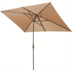 6.5 x 10ft Rectangular Patio Umbrella with Aluminum Pole Crank 6 Steel Ribs Polyester Canopy Outdoor Market Table Umbrella UV Protection