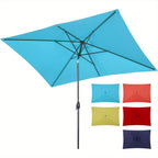 6.5 x 10ft Rectangular Patio Umbrella with Aluminum Pole Crank 6 Steel Ribs Polyester Canopy Outdoor Market Table Umbrella UV Protection