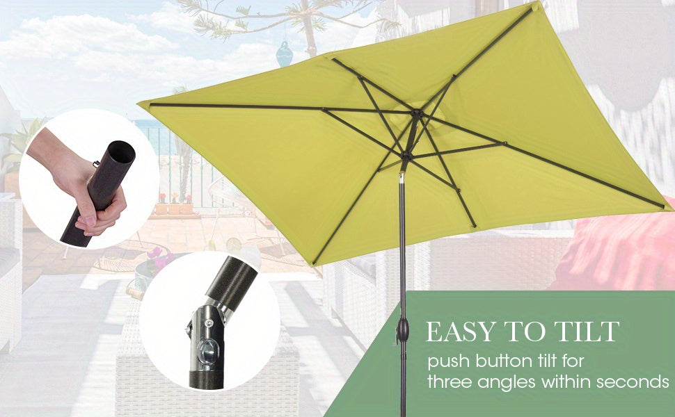 6.5 x 10ft Rectangular Patio Umbrella with Aluminum Pole Crank 6 Steel Ribs Polyester Canopy Outdoor Market Table Umbrella UV Protection