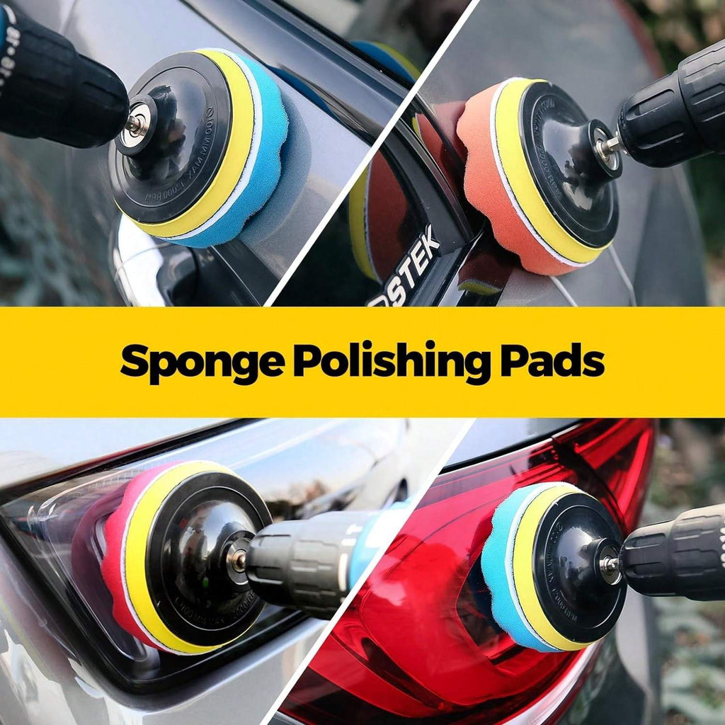 Drill Brush Attachments Set 20 Pack – Power Scrubber Brushes, Scrub Pads, Sponge & Buffing Pads with Extension Rod for Bathroom, Tile, Grout, Car Polishing, Kitchen & Shower Cleaning – Car Polishing Pad Kit