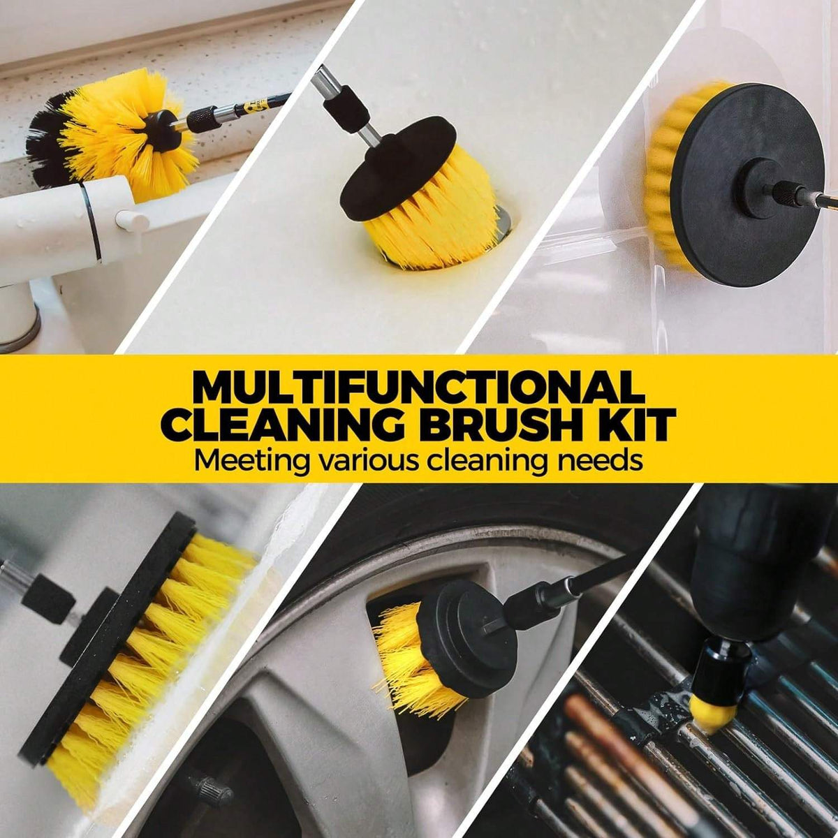 Drill Brush Attachments Set 20 Pack – Power Scrubber Brushes, Scrub Pads, Sponge & Buffing Pads with Extension Rod for Bathroom, Tile, Grout, Car Polishing, Kitchen & Shower Cleaning – Car Polishing Pad Kit