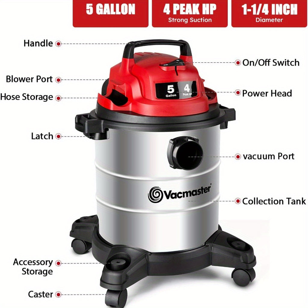 Wet Dry Shop Vac 5 & 8 Gallon – Premium Wet Dry Vacuum with Blower Function, 10ft Cord, 16KPa & 20KPa Suction for Dog Hair, Garage, Car, Home & Workshop