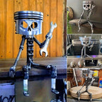 Piston Skull Sculpture with Gear Base Wrench Design Handmade Art Oddities Curiosities Car Enthusiast Home Office Desk Decor Gift