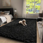 Memory Foam Area Rug Large Black Plush Thick Non-Slip Machine Washable – Soft Rectangular Mat for Bedroom & Living Room – Modern Minimalist Style, Multiple Sizes