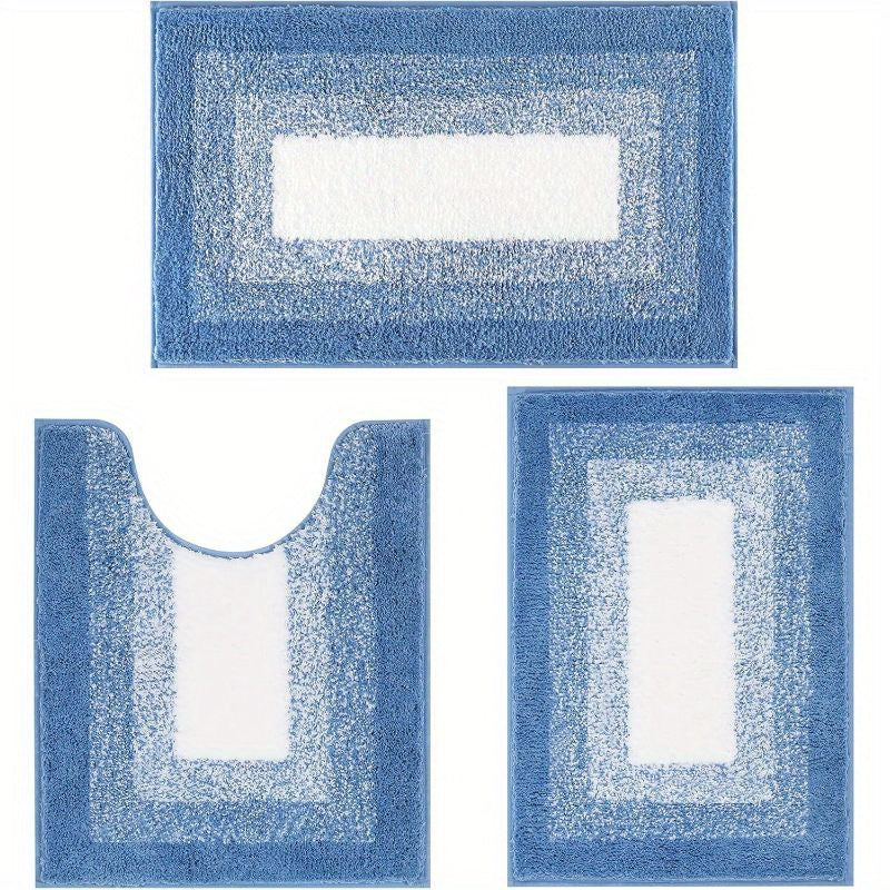Bathroom Rug Set 3 Piece Plush Shaggy Non-Slip Absorbent Microfiber Bath Mat with U-Shaped Contour Toilet Mat – Multiple Colors & Sizes for Tub, Shower & Bathroom Floor