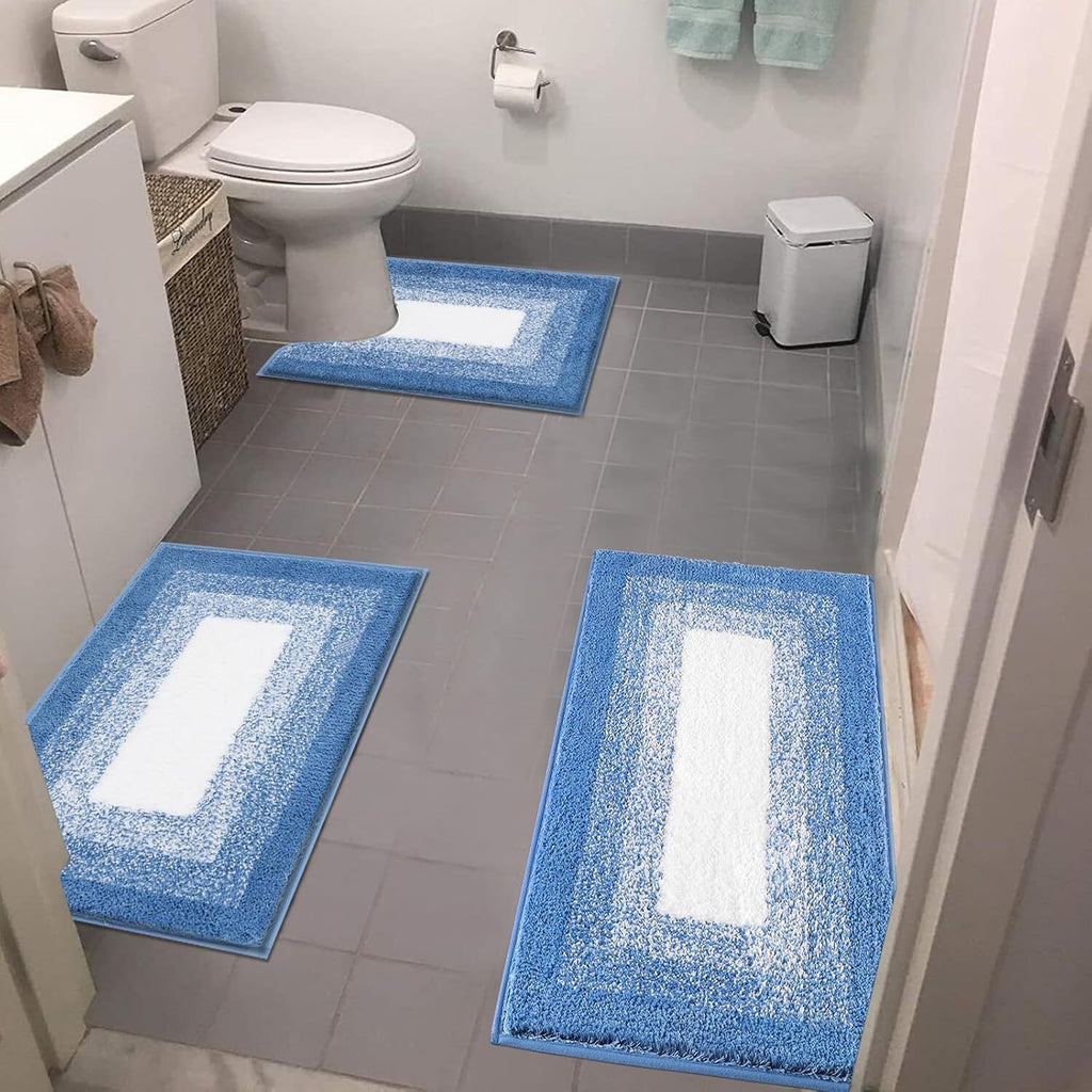 Bathroom Rug Set 3 Piece Plush Shaggy Non-Slip Absorbent Microfiber Bath Mat with U-Shaped Contour Toilet Mat – Multiple Colors & Sizes for Tub, Shower & Bathroom Floor