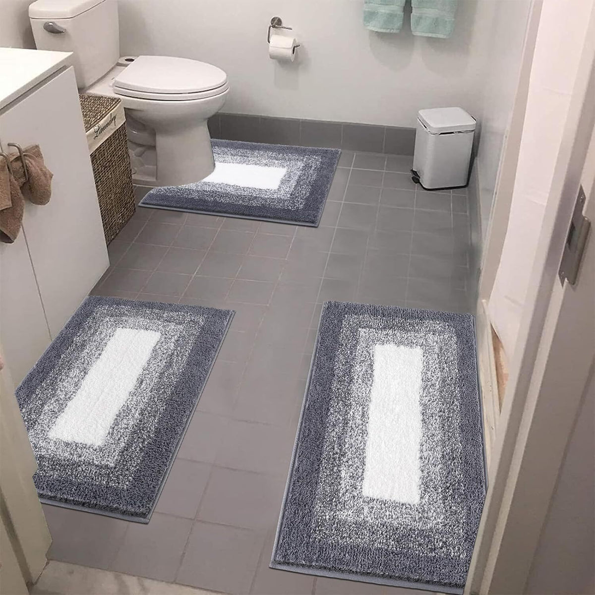 Bathroom Rug Set 3 Piece Plush Shaggy Non-Slip Absorbent Microfiber Bath Mat with U-Shaped Contour Toilet Mat – Multiple Colors & Sizes for Tub, Shower & Bathroom Floor
