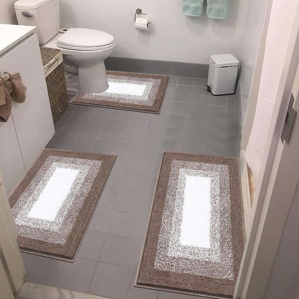 Bathroom Rug Set 3 Piece Plush Shaggy Non-Slip Absorbent Microfiber Bath Mat with U-Shaped Contour Toilet Mat – Multiple Colors & Sizes for Tub, Shower & Bathroom Floor
