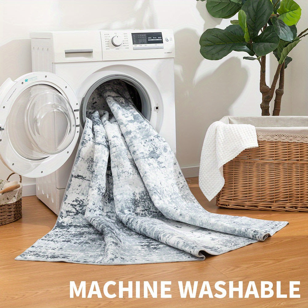 Washable Vintage Abstract Area Rug – Non-Slip, Foldable, Ultra-Soft | Gray | 5 Sizes